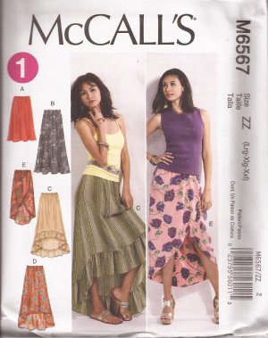 McCalls 6567 (2012) Elastic Waist Skirts Shaped Hem Mock Wrap Pattern 16 18 20 22 24 26 UNCUT