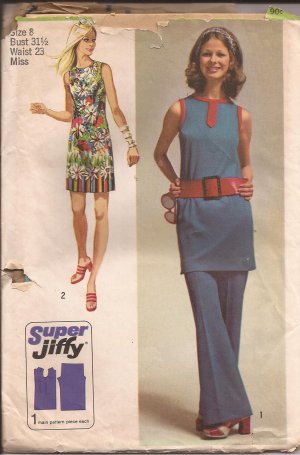 Simplicity 9410 (1971) Vintage Super Jiffy Mini Dress Tunic Pants Pattern Size 8 UNCUT