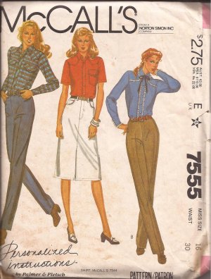 McCalls 7555 (1981) Jean Pants Skirt Pattern Personalized Instructions Size 16 UNCUT