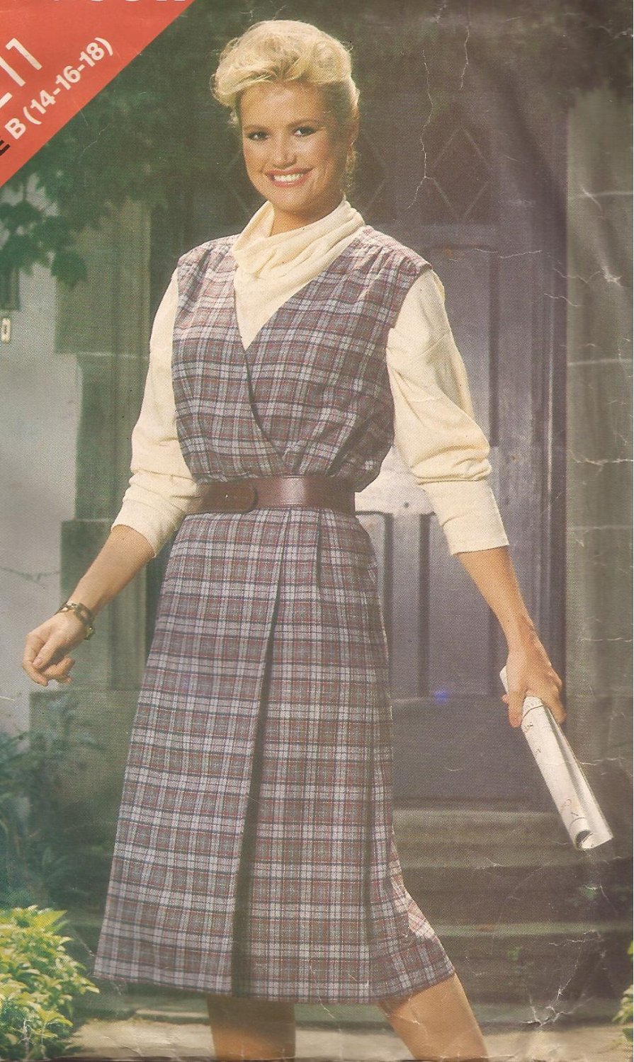 Butterick 5211 Wrap Jumper Gathered Shoulders Inside Tie Dress Pattern Size 14 16 18 CUT