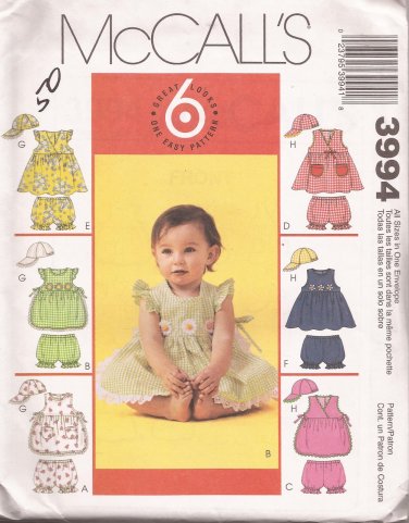 McCalls 3994 (2003) Infant Top Panties Hat Pattern Size S M L XL UNCUT