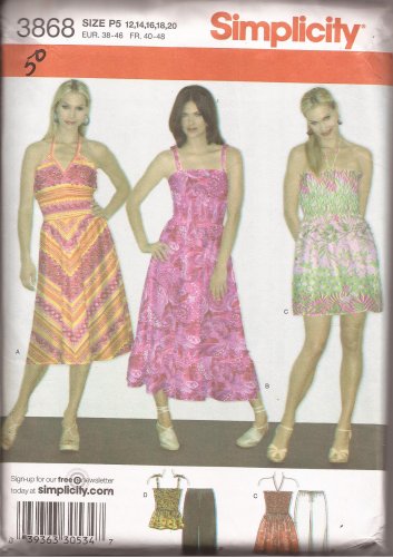 Simplicity 3868 (2007) Dress Top Capri Pants Pattern Size 12 14 16 18 20 UNCUT