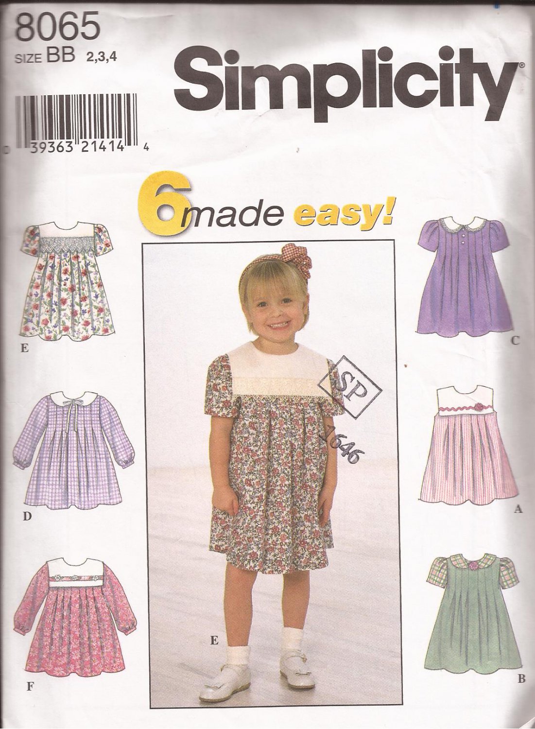 Simplicity 8065 (1998) Girl Toddler Dress 6 Made Easy Pattern Size 2 3 ...