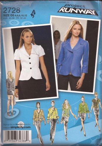 Simplicity Project Runway 2728 (2008) Jacket Collar Sleeve Variations Pattern Size 4 6 8 10 12 UNCUT