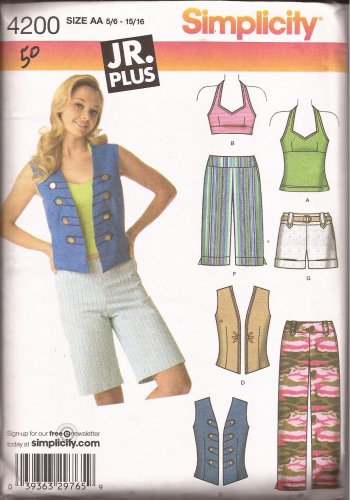 Simplicity 4200 (2006) Halter Top Pants Shorts Junior Plus Pattern 5-6 7-8 9-10 11-12 13-14 15-16