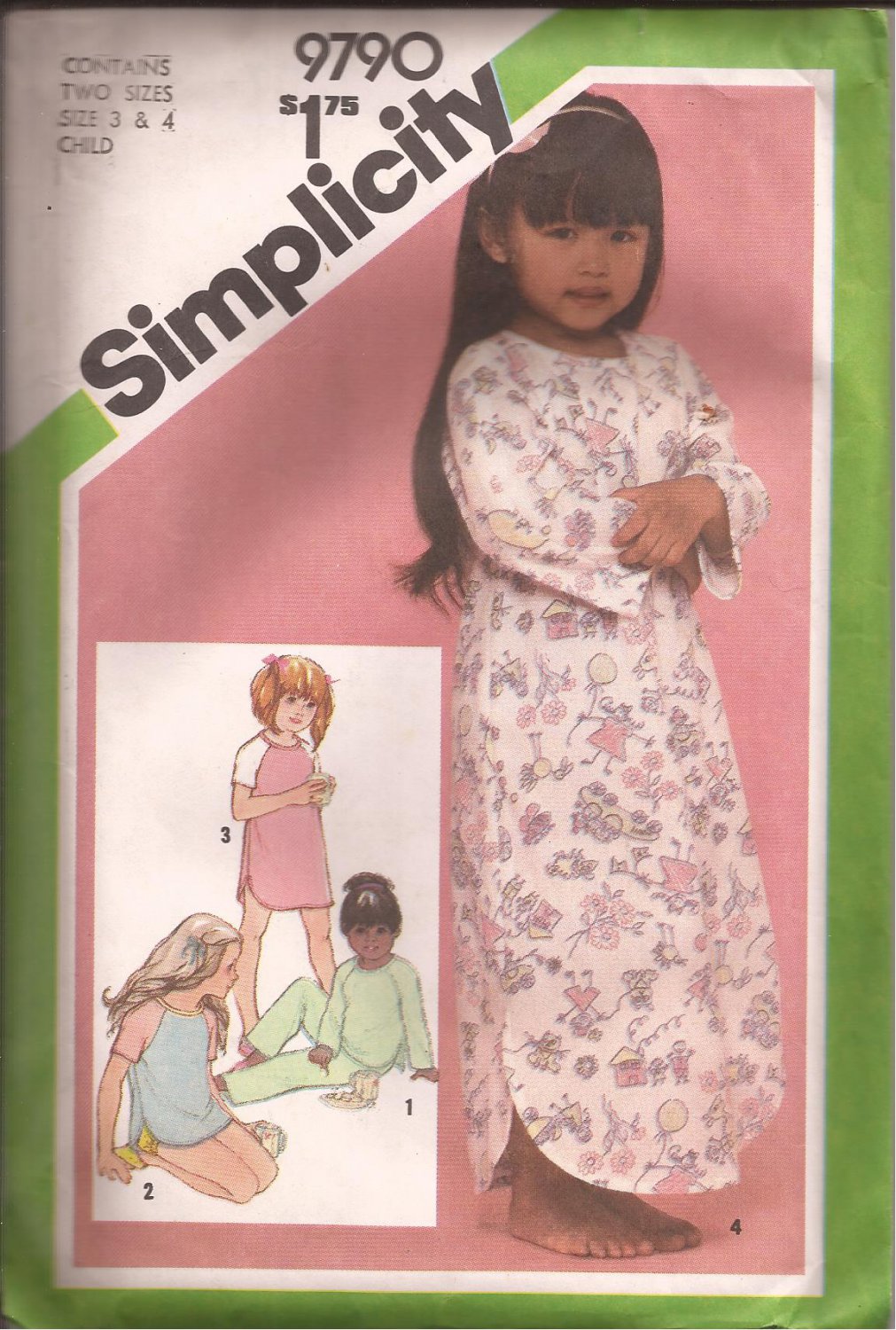 Simplicity 9790 (1980) Childs Girls Pullover Nightshirt Pajamas Baby ...