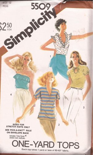 Simplicity 5509 (1982) Pullover Tops Ruffles Short Sleeve Strapless Pattern Size 12 UNCUT