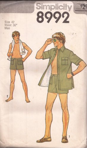 Simplicity 8992 (1979) Vintage Shorts Shirt Jacket  Safari Pockets Pattern Size 42 Waist 36" UNCUT