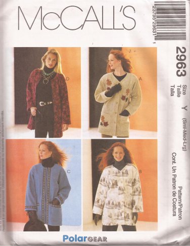 McCalls 2963 (2000) Oversized Unlined Jacket Pattern Size S M L 8 10 12 14 16 18 UNCUT