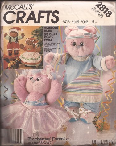 McCalls 2818 (1986) Stuffed Bear Doll Clothes Ballet Aerobic Dress Pants Shoes Hat Pattern UNCUT