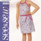 Butterick 6689 (2000) Girls Childs Halter Top Mock Wrap Skirt Pattern Size 6 7 8 UNCUT