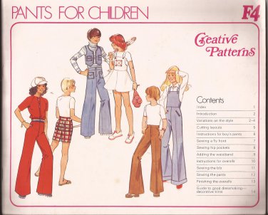 Creative Patterns F4 (1977) Vintage Child Boy Girl Wide Leg Pants Jumpsuit Pockets Pattern UNCUT