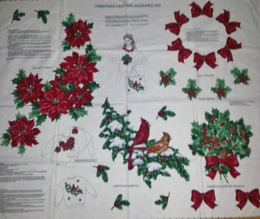 Christmas Wreath Bows Poinsetta Red Birds Fabric Applique
