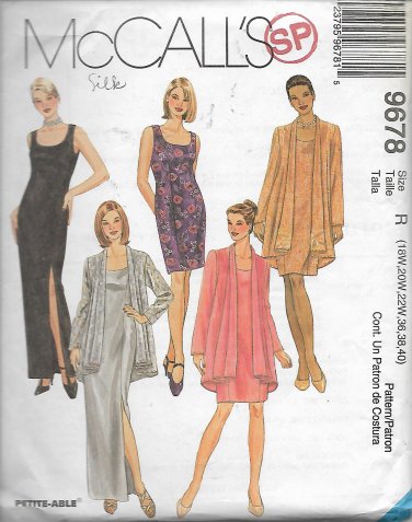 McCalls 9678 (1998) Sleeveless Dress Jacket Pattern Plus Size 18W 20W 22W 36 38 40 UNCUT