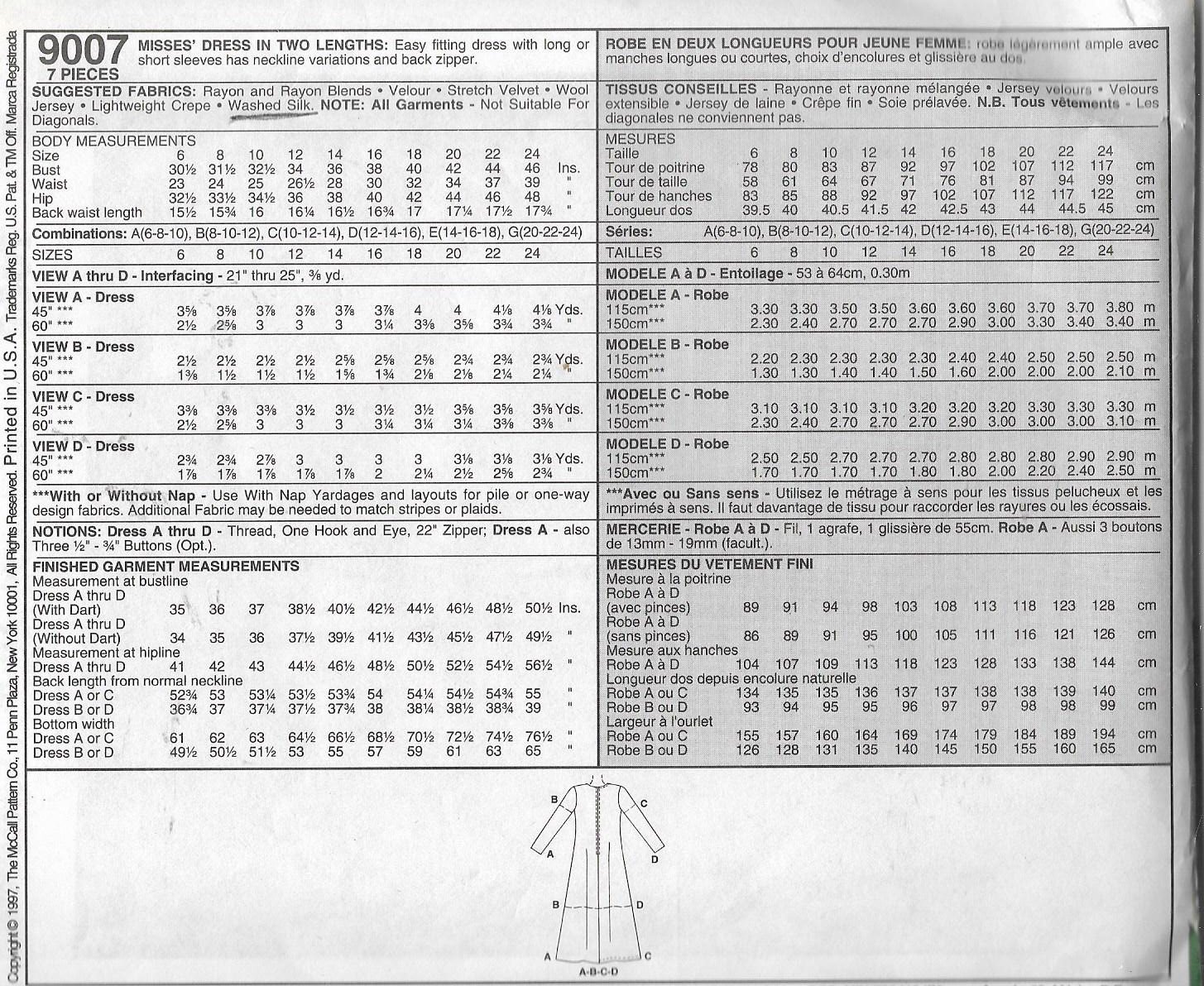 McCalls 9007 (1997) Petite-able Dress Sleeve Neck Variations Pattern ...