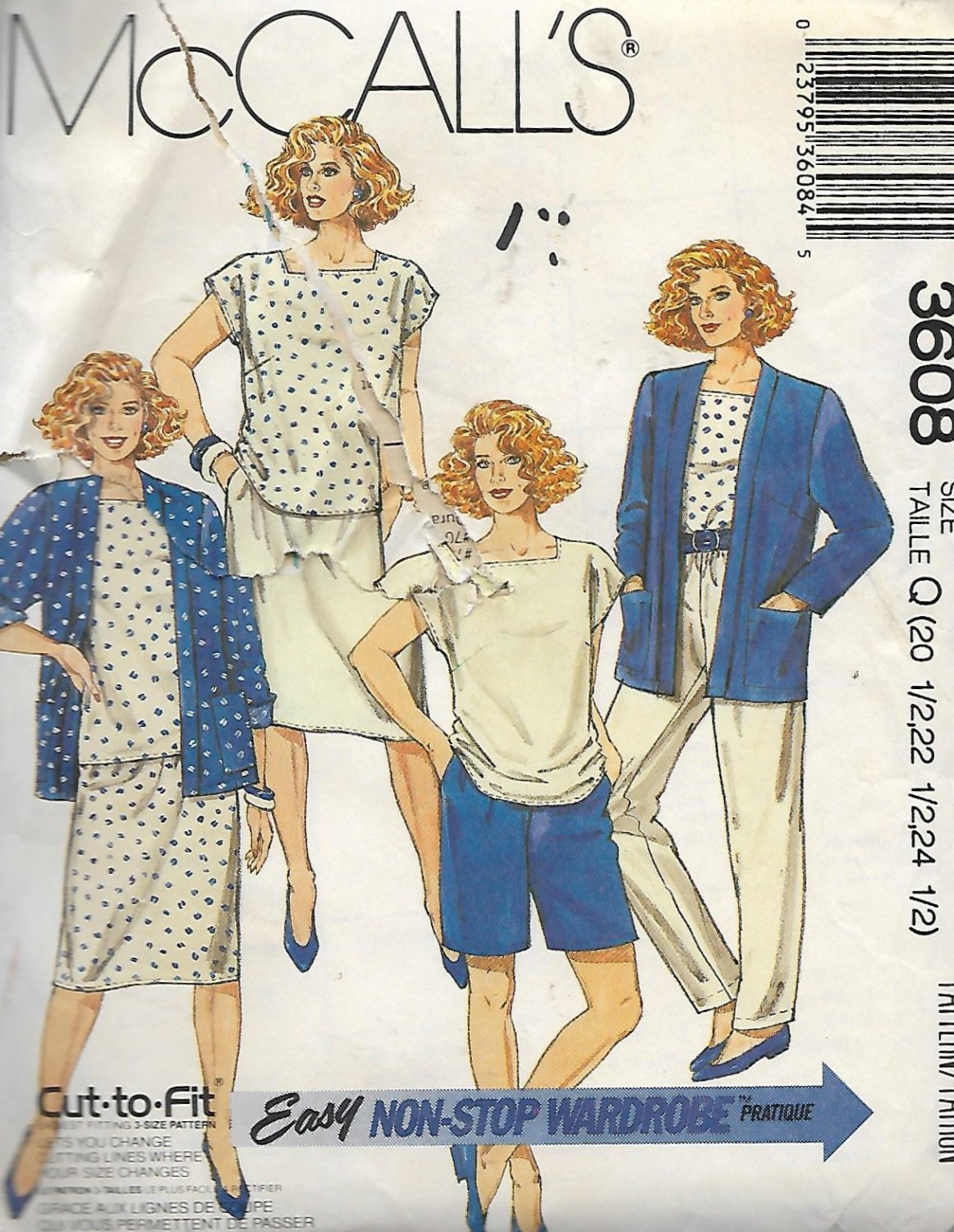 McCalls 3608 (1988) Unlined Jacket Top Skirt Pants Plus Half Size ...