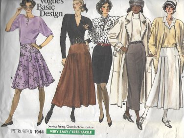 Vogue 1944 (1987) Basic Designs Straight Flared Skirt Pattern Size 14 16 18 UNCUT