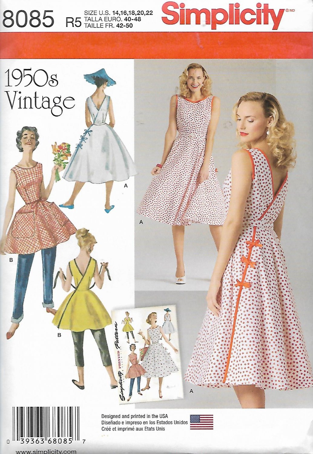 Simplicity 8085 (2016) 1950 Vintage Back Wrap Dress Pattern Size 14 16 ...