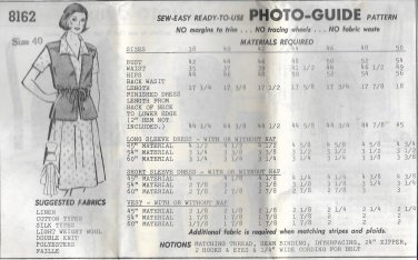 Vintage Mail Order Pattern 8162 Dress Size 40