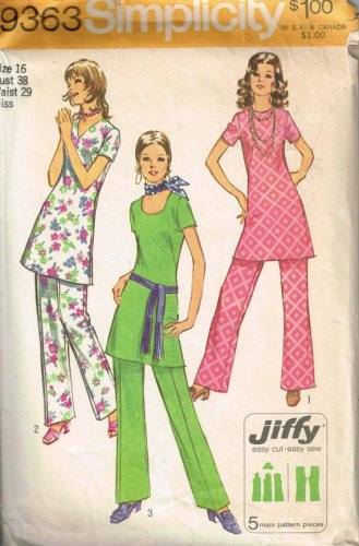 Simplicity 9363 (1971) Vintage Tunic Elastic Waist Pants Patern Size 14 UNCUT