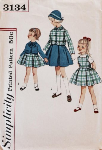 Simplicity Primer 3134 (1960s) Vintage Child Girls Dress Jacket Pattern Size 2 UNCUT