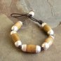 Organic Wood Beaded Knotted Brown Leather Bracelet Men