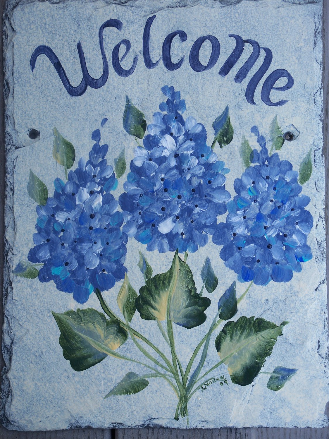 Custom Personalized Hand Painted Slate Sign BLUE HYDRANGEAS