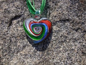 Green Glass Heart Necklace