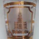 PHILADELPHIA SHOT GLASS CULVER GOLD FROSTED LIBERTY BELL/INDEPENDENCE HALL
