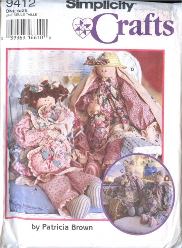 Simplicity Crafts 9412  29" Stuffed Bear Doll Bunny Cat & Clothes Sewing Pattern