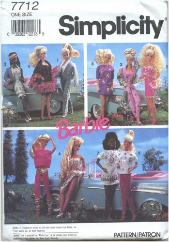 Simplicity Barbie Sewing Pattern 7712 Wearable Art Wardrobe 1991