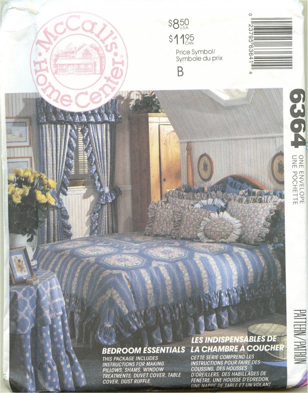 McCalls 6364 Pattern Bedroom Essentials Shams Duvet Curtains 1993 Uncut