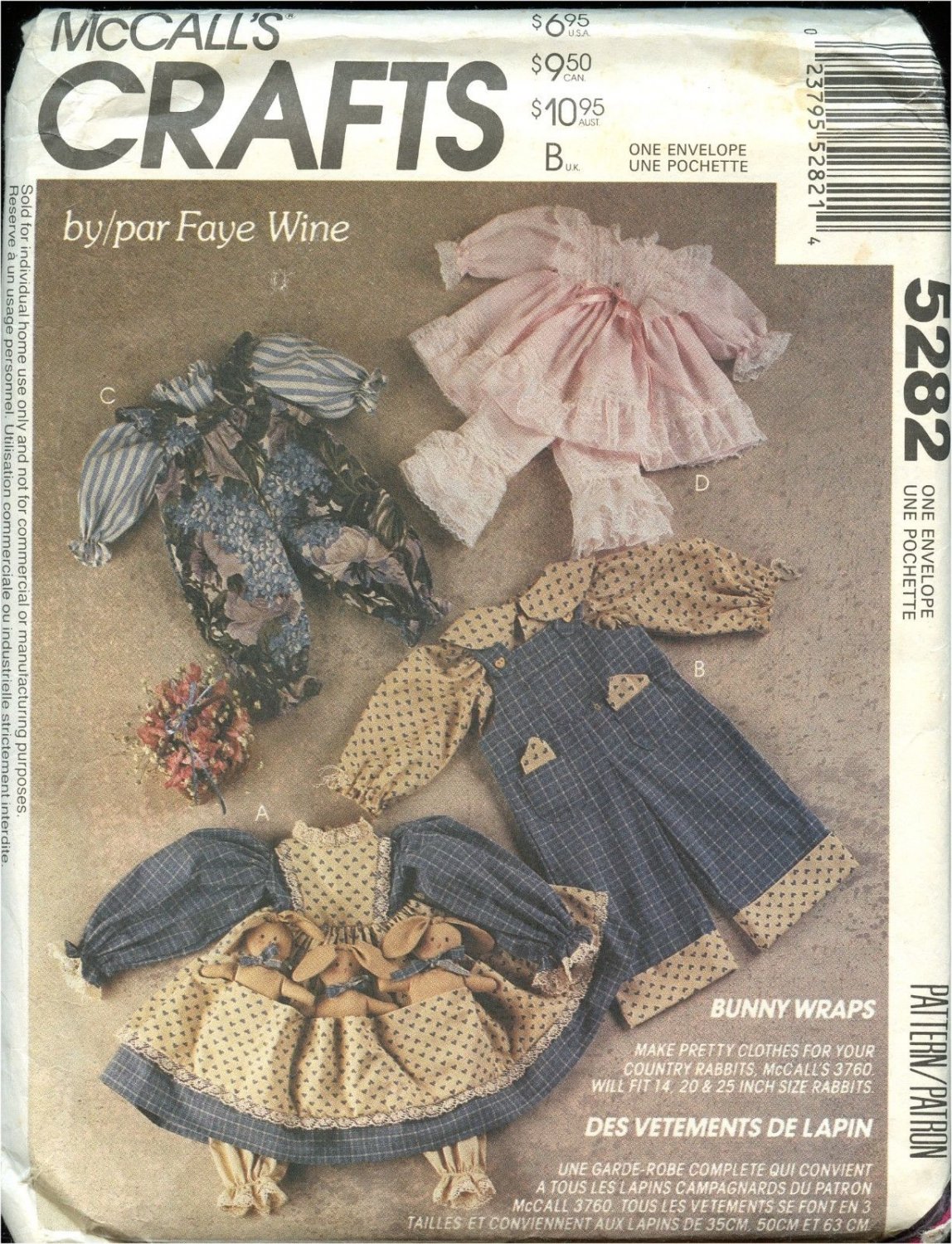McCALL'S #5282 BUNNY WRAPS CLOTHING FOR 14" - 20" & 25" BUNNY RABBIT PATTERN  UC
