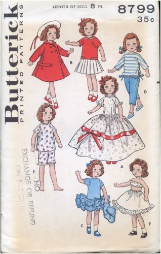 Butterick 8799 Little Girl Doll Clothes Sewing Pattern 8"  UNCUT Movie Star