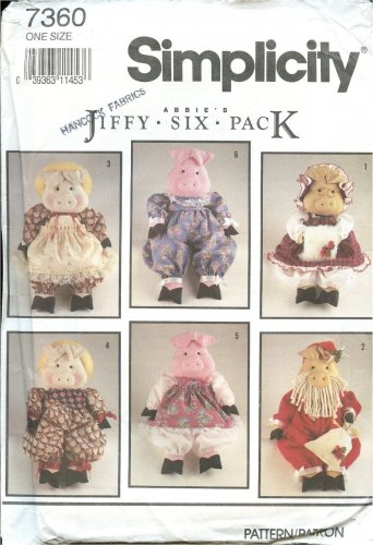 SIMPLICITY PATTERN 7360 Stuffed Pig with Christmas Heartland Victorian Clothes