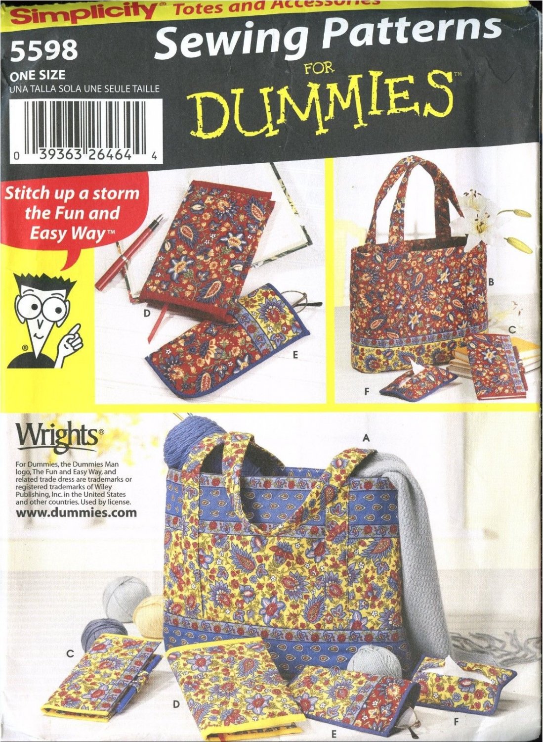 Simplicity CRAFT Sewing Pattern for Dummies #5598 TOTES & ACCESSORIES - UNCUT