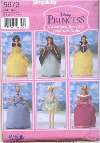 Simplicity 5673 11.5" Fashion Doll Pattern Costumes Cinderella TinkerBell Beauty