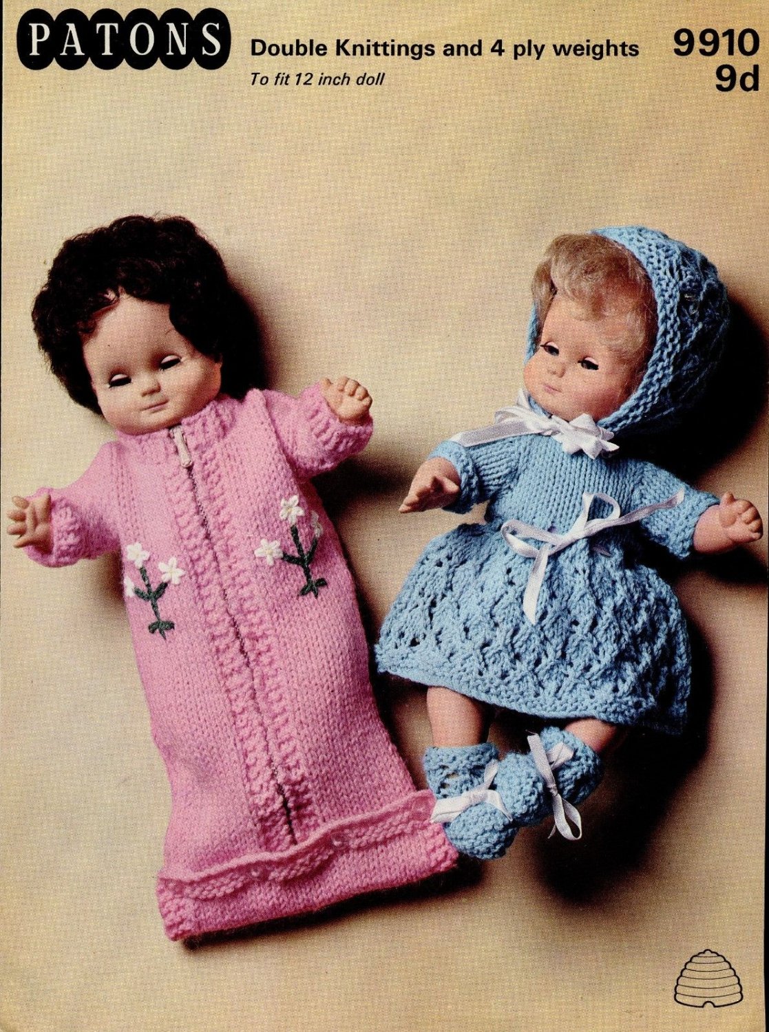 PATONS PATTERN BOOK 9910 9d 12" Dolls Double Knittings 4ply weights