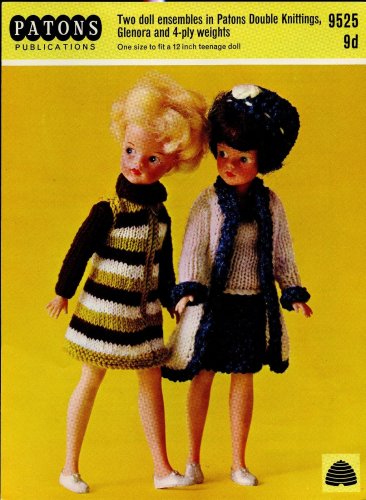 PATONS PATTERN 9525 9d 12" Dolls Two doll ensembles in Double knittings, Glenora