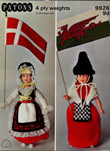 PATONS KNITTING PATTERN 9926 9d to fit 9" Dolls 4ply National Costume Series