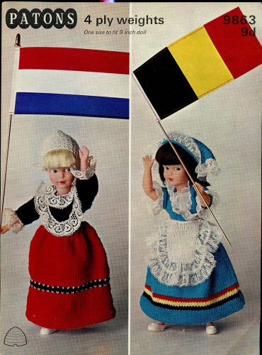 PATONS KNITTING PATTERN 9863 9d to fit 9" Dolls 4ply National Costume Series