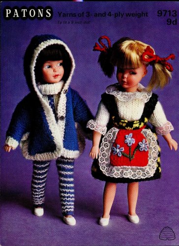 PATONS PATTERN 9713 9d 9" Dolls Yarns of 3 and 4ply weight knitting pattern