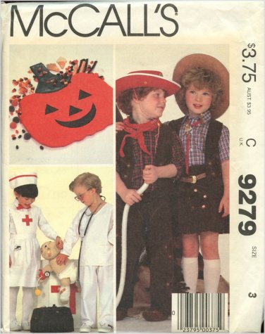 McCall's 9279 Boys Girls Costumes Medical Cowboy/girl Loot Bag Size 3