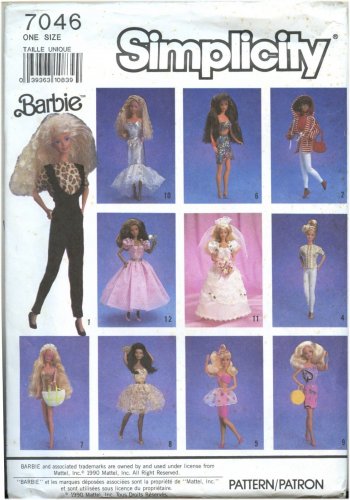 SIMPLICITY SEWING PATTERN 7046 BARBIE FASHION DOLL RETRO CLOTHES - FORMAL STYLES