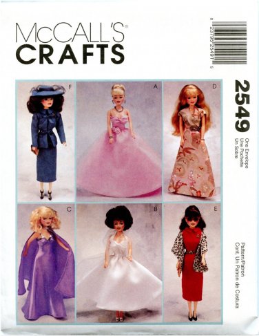 McCall's 2549 Pattern 11 1/2" Fashion Doll Day & Evening Outfits UNCUT!