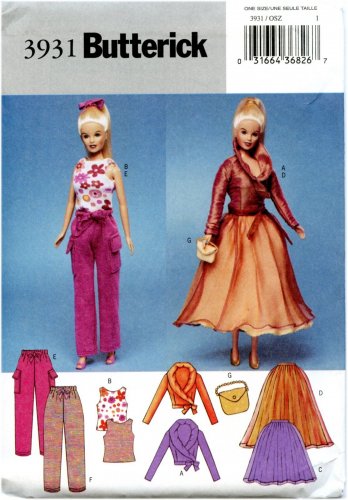BUTTERICK 3931 Fashion Doll Clothing Pattern 11-1/2 Dolls UNCUT