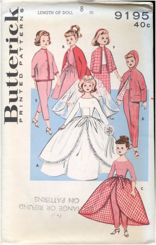 Butterick 9195 UNCUT Sewing Pattern 8" High Heeled Dolls Original!