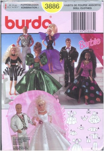 1994 Burda Germany Sewing Pattern No.3886 Fashion Doll Clothes Unopened