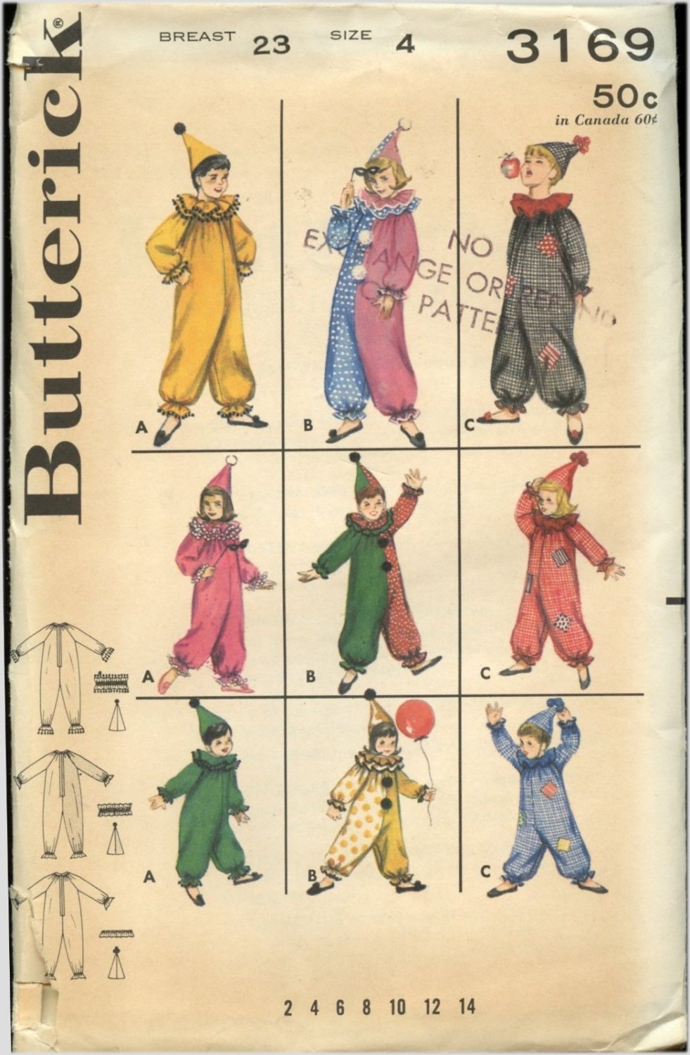 3 Clown Harlequin Costume Patterns Boys Girls' Size 4 Medium 34-36 ...