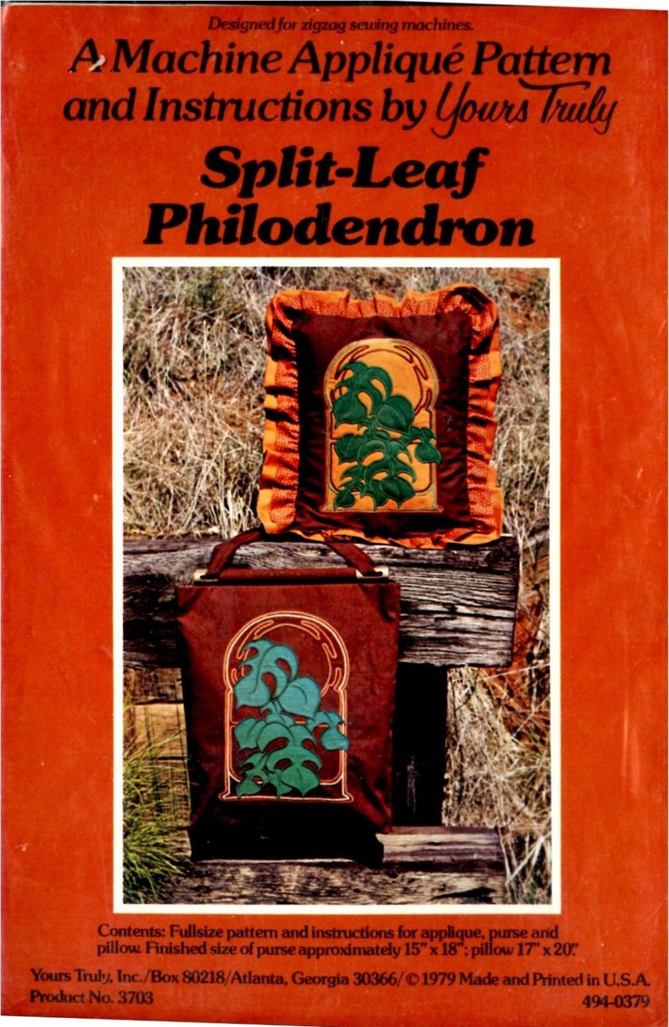 Split-Leaf Philodendron A Machine Applique Pattern by Yours Truly Purse Pillow